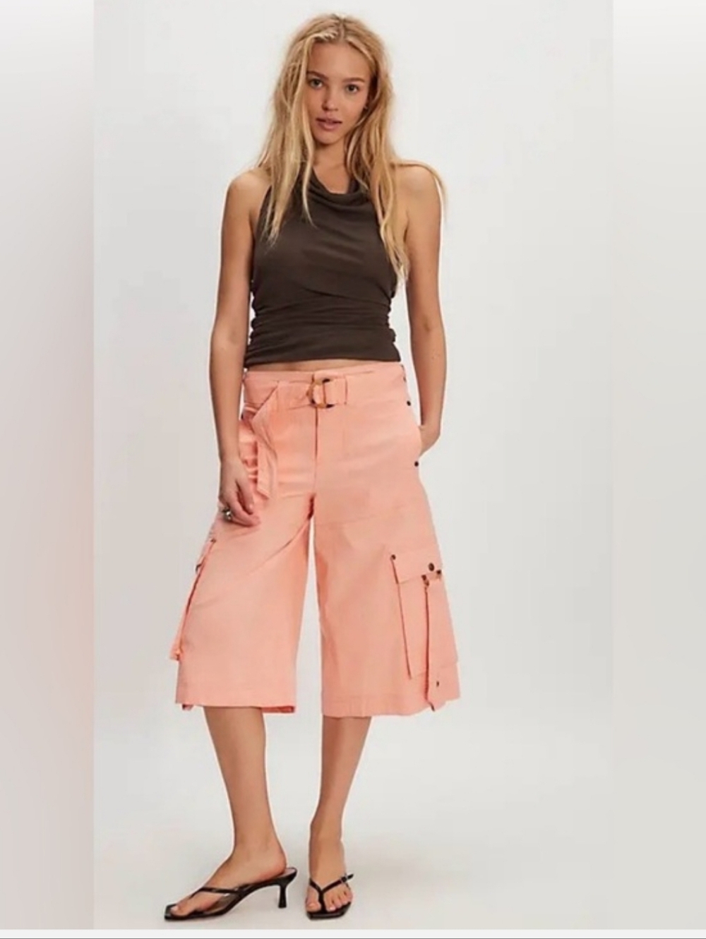 Free People Cropped Pants in Soft Peach - Picture 3 of 3